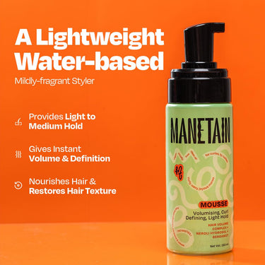 MANETAIN Hair Mousse 150ml for Dry, Frizzy Hair | Volumizing & Curl Defining Mousse for All Hair Types | Lightweight Formula for Medium Hold | Frizz Control & Improved Texture | Vegan & Cruelty-Free